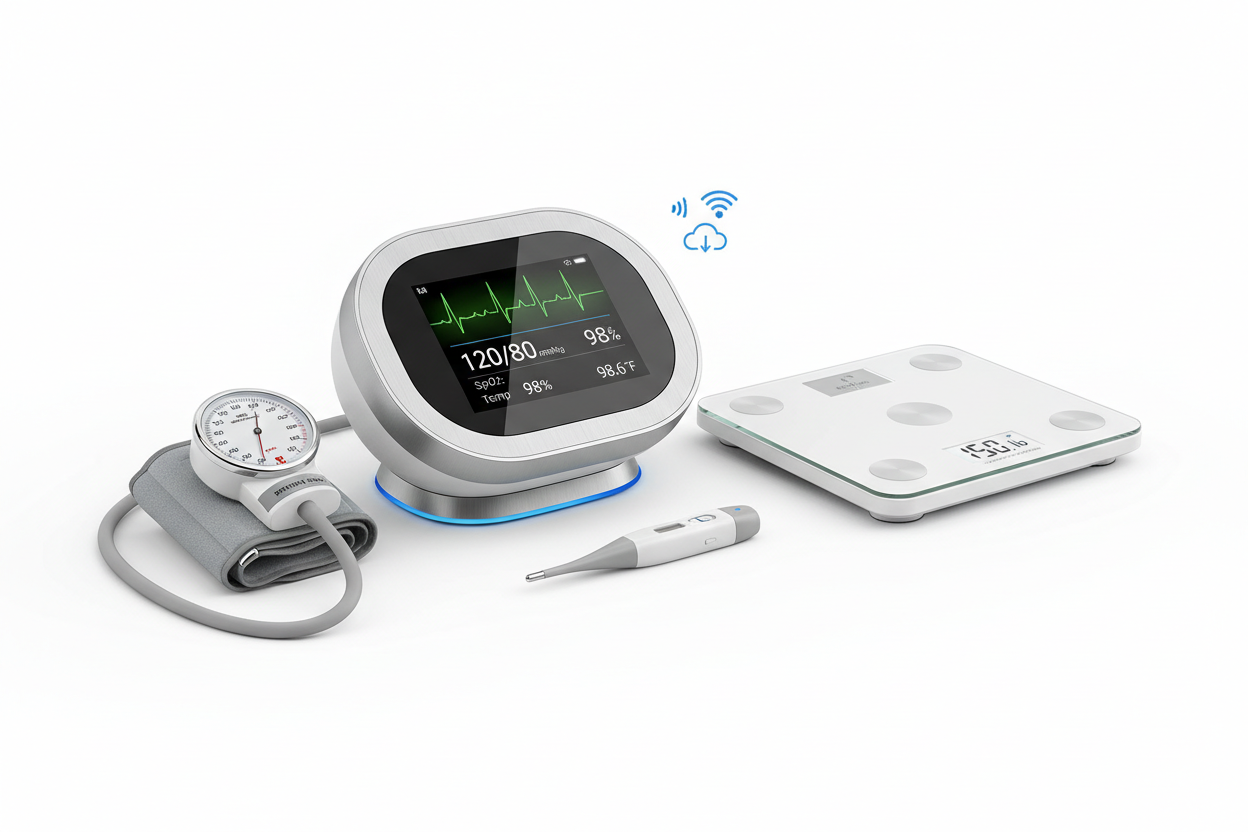 5-in-1 Smart Home Health Station – Blood Pressure, ECG, SpO2, Temperature & Weight Tracking Hub